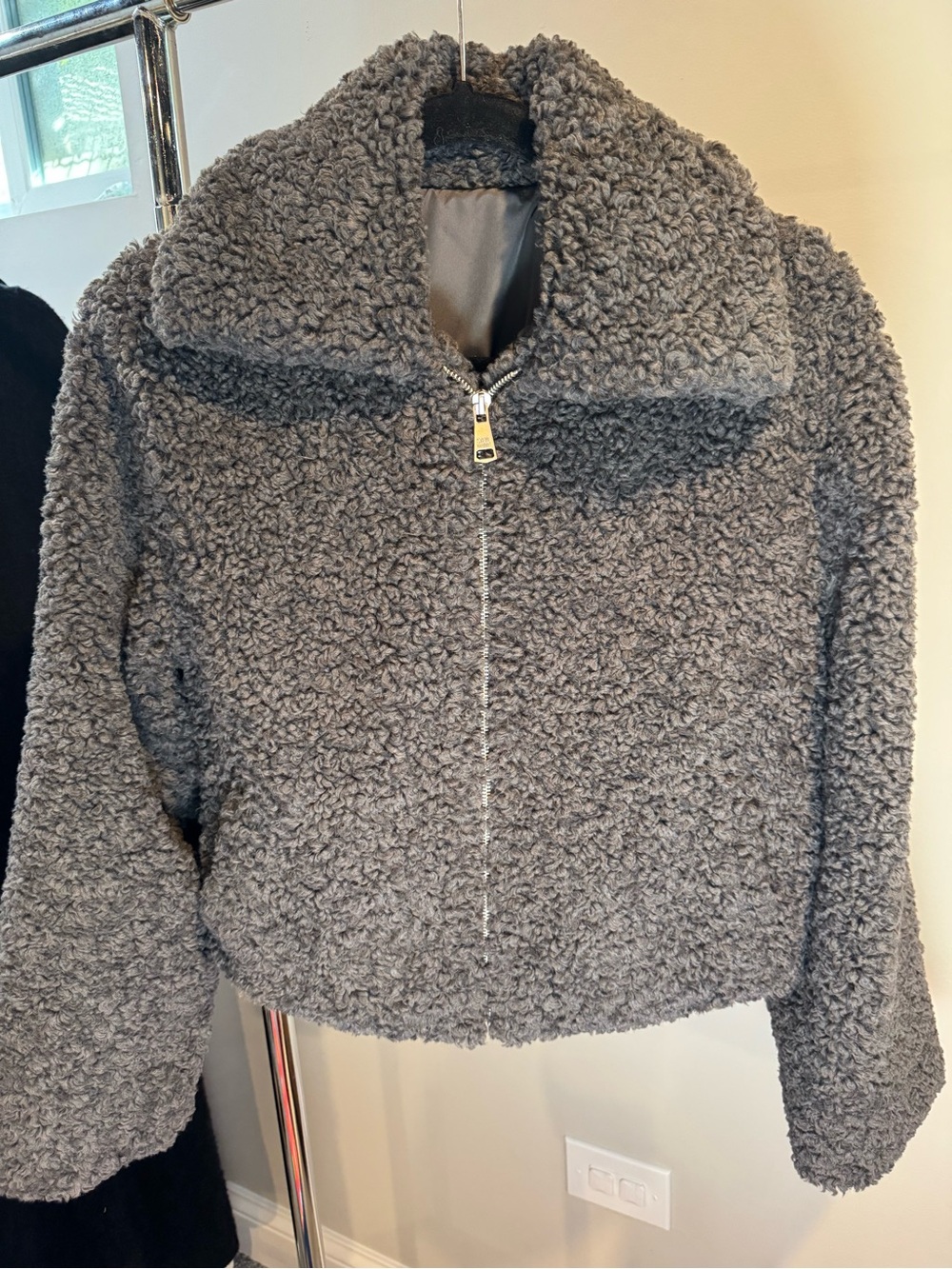 Steve Madden Pippen Gray Teddy Sherpa Zip Jacket